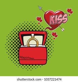 Wedding ring on box pop art cartoon