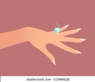 Wedding ring on hand. Cartoon vector illustration svg