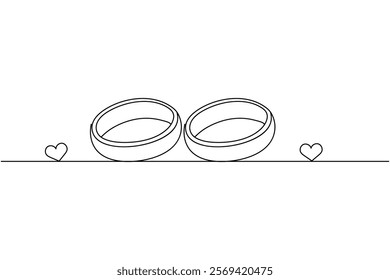 Wedding ring one line art style vector illustration and isolated outline flat icon