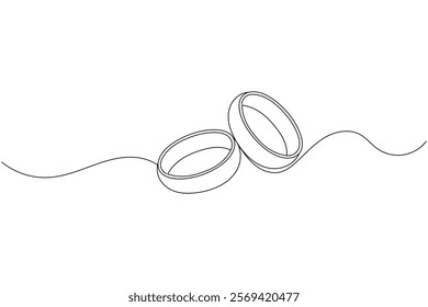 Wedding ring one line art style vector illustration and isolated outline flat icon