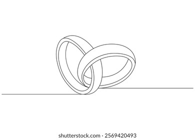 Wedding ring one line art style vector illustration and isolated outline flat icon