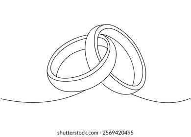 Wedding ring one line art style vector illustration and isolated outline flat icon