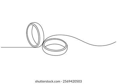 Wedding ring one line art style vector illustration and isolated outline flat icon