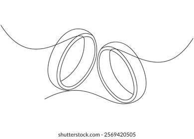 Wedding ring one line art style vector illustration and isolated outline flat icon