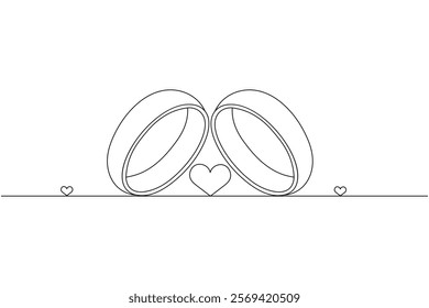 Wedding ring one line art style vector illustration and isolated outline flat icon