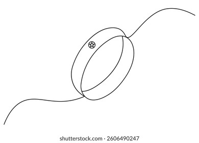 Wedding ring one line art with minimalist isolated outline vector icon