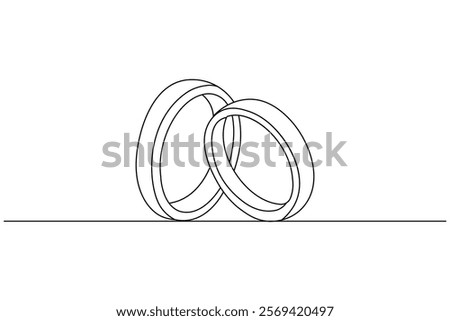 Wedding ring one line art style vector illustration and isolated outline flat icon