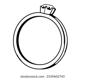 Wedding ring outline icon. Diamond wedding ring illustration, isolated on a white background. Engagement, proposal, Jewelry. 