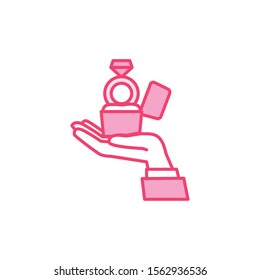 wedding ring proposal romantic passion love line and fill pink vector illustration