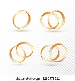 Wedding Ring Set Of Gold Metal On Transparent Background.