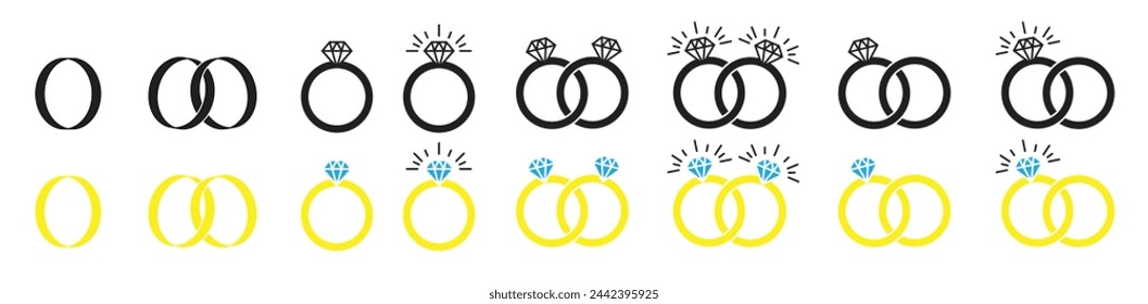 wedding ring with shiny diamond icon symbol, golden ring