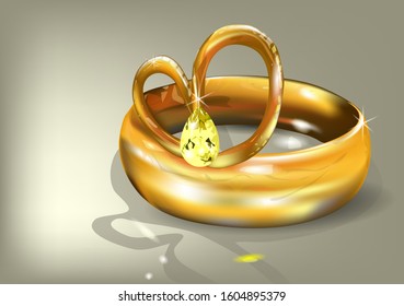 wedding ring with stone on dark background