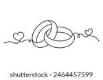 Wedding ring symbol line art drawing. Wedding ring line art vector illustration on white background. Line art vector illustration pair of a wedding ring, Engagement ring. Vector illustration