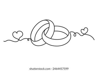 Wedding ring symbol line art drawing. Wedding ring line art vector illustration on white background. Line art vector illustration pair of a wedding ring, Engagement ring. Vector illustration