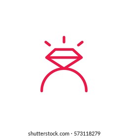  wedding ring wedding ring thin line red icon on white background, happy valentine day