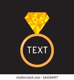 Wedding ring with yellow diamond. Polygonal effect. Vector illustration. Card