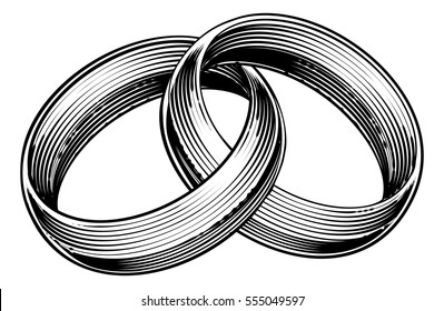 Wedding rings or bands in a vintage retro engraved etching woodcut style
