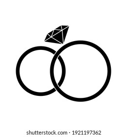 Wedding rings black icon. Vector illustration