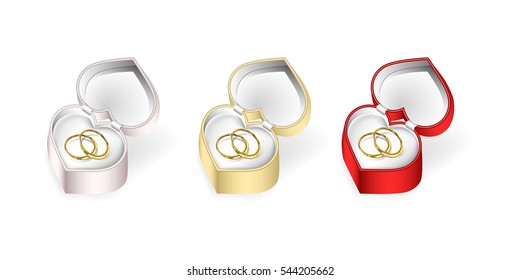 Wedding rings in a box - set. Valentine's Day.