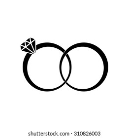 Wedding rings with brilliant sign icon. Engagement symbol. Flat design. Vector illustration.