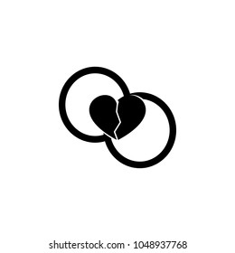 wedding rings and a broken heart icon. Element of wedding and divorce elements illustration. Premium quality graphic design icon. Signs and symbols collection icon for websites on white background