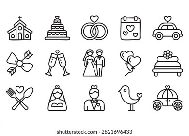 Wedding Rings Cake And Celebration Vector Icon Pack