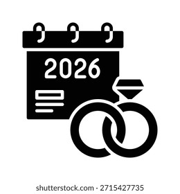 Wedding Rings Calendar 2026 Vector Illustration Solid Style Icon