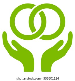 Wedding Rings Care Hands vector icon. Flat eco green symbol. Pictogram is isolated on a white background. Designed for web and software interfaces.