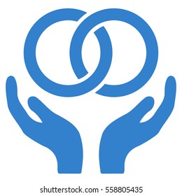 Wedding Rings Care Hands vector icon. Flat cobalt symbol. Pictogram is isolated on a white background. Designed for web and software interfaces.