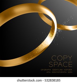 Wedding rings champagne gold with sparkle half round style compose design illustration 3d isolated on black gradient background, with copy space, vector eps10