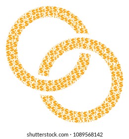 Wedding rings collage of dollars and spheric points. Vector dollar symbols are arranged into wedding rings collage.