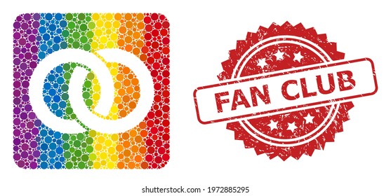 Wedding rings collage icon of spheric dots in different sizes and spectrum colorful color tones, and Fan Club dirty rosette seal. A dotted LGBT-colored Wedding rings for lesbians, gays, transgenders,