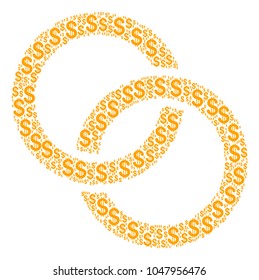Wedding Rings composition of dollar symbols. Vector dollar currency icons are composed into wedding rings composition.