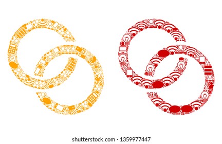 Wedding Rings composition icons constructed for bigdata purposes. Vector wedding rings mosaics are united from computer, calculator, connections, wi-fi, network icons into abstract illustration.
