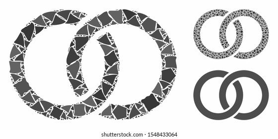 Wedding rings composition of tremulant elements in different sizes and shades, based on wedding rings icon. Vector tuberous elements are grouped into collage.