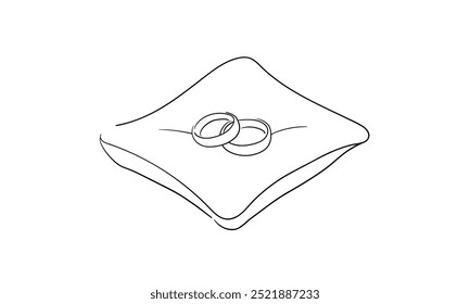 Wedding rings continuous line art drawing isolated on white background. Wedding outline. Vector illustration