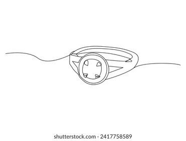 Wedding rings in Continuous line drawing. Romantic elegance concept and symbol proposal engagement and love marriage in simple linear style. Editable stroke. Outline vector illustration
