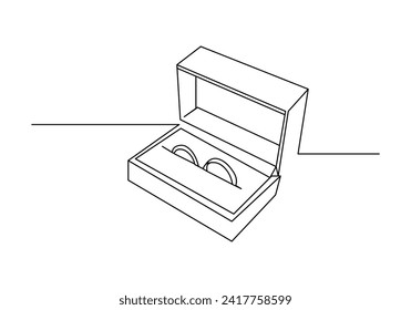 Wedding rings in Continuous line drawing. Romantic elegance concept and symbol proposal engagement and love marriage in simple linear style. Editable stroke. Outline vector illustration
