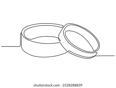 Wedding rings continuous line drawing. Couple in love fashion concept. Marriage theme objects. Vector illustration minimalist isolated on white background.