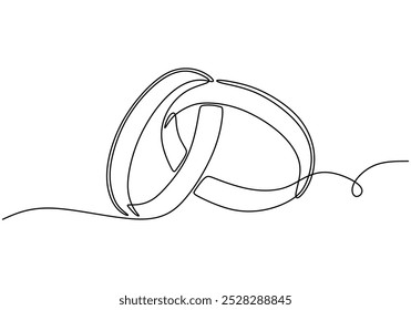Anéis de casamento desenho de linha contínua. Beleza e conceito de moda. Ilustração de vetor minimalista isolada no fundo branco.