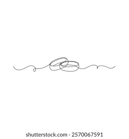 Wedding rings continuous line drawing One line art of love rings marriage union of hearts