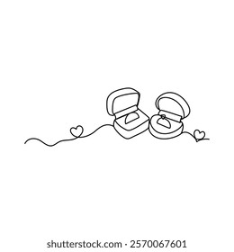 Wedding rings continuous line drawing One line art of love rings marriage union of hearts