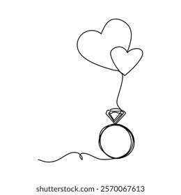 Wedding rings continuous line drawing One line art of love rings marriage union of hearts