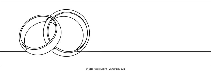 Wedding rings continuous one line drawing. Hand drawn proposal engagement and love marriage concept.