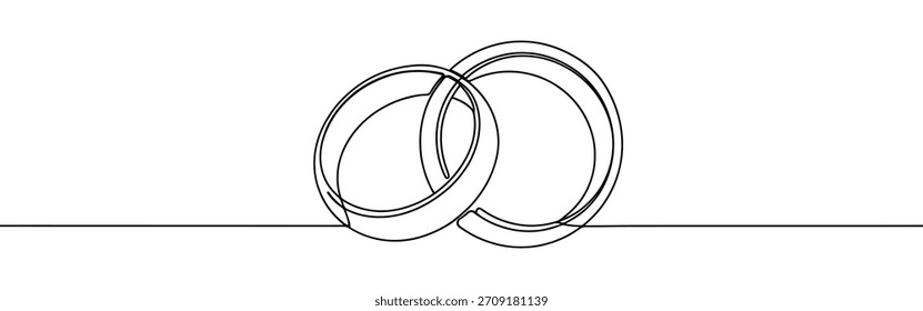 Wedding rings continuous one line drawing. Hand drawn proposal engagement and love marriage concept.
