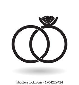Свадебные кольца контур. Wedding rings contour black, vector illustration on an isolated white background.