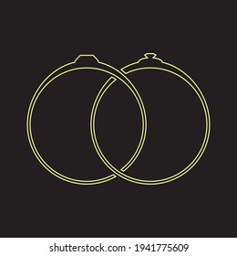 Wedding rings contour black, vector illustration on an isolated white background.