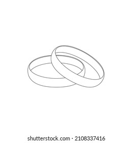 Los anillos de casamiento tienen un contorno negro, ilustración vectorial en un fondo blanco aislado.
