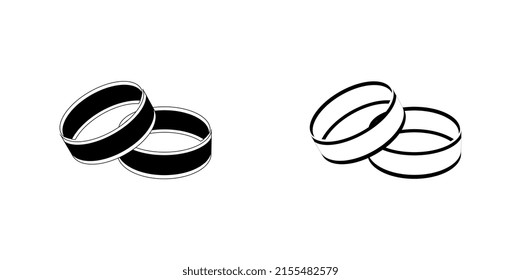 Wedding rings contour black, vector illustration on an isolated white background.	