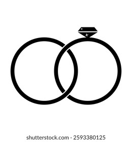 Wedding rings contour black, vector illustration on an isolated white background.

